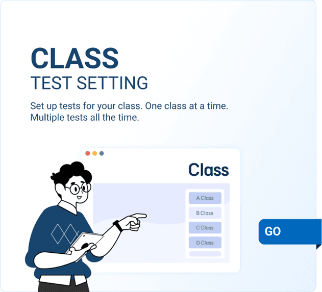 Student test setup screen on the GATE+ platform, showing how instructors can assign personalized tests for individual students easily
